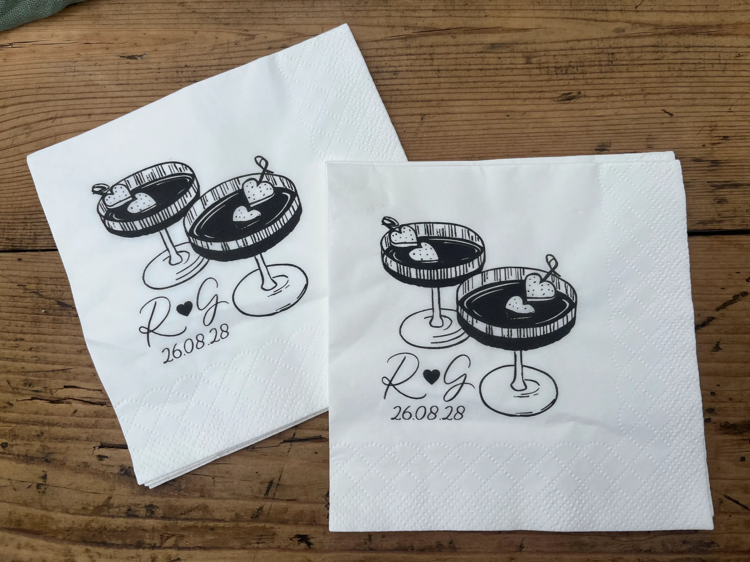 Custom printed cocktail napkins wedding bar