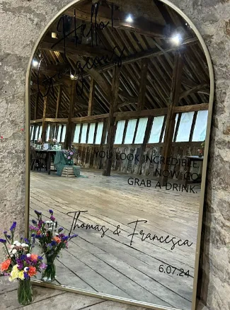 Large arched gold mirror wedding welcome sign