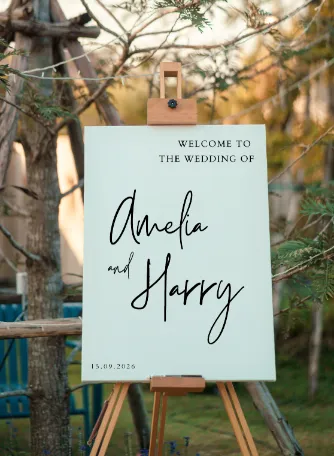 Minimalist typography outdoor wedding welcome sign