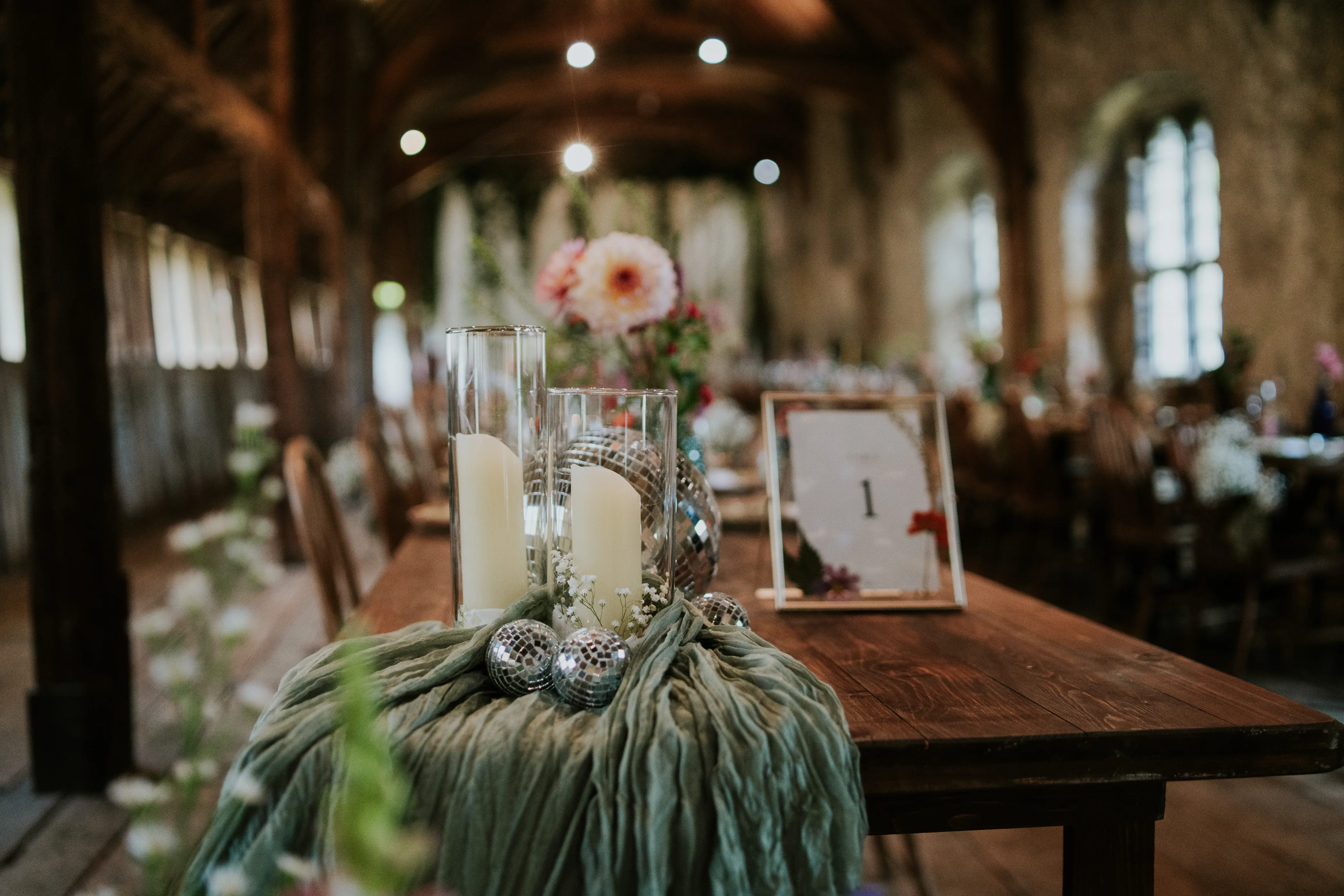 Wedding table 1 decor candles mini disco balls